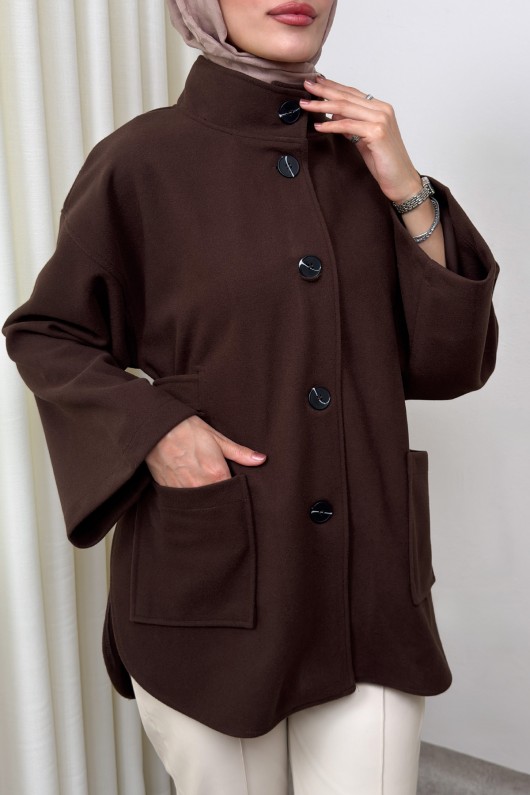 Hakim Yaka Kaşe Ceket 0035 - KAHVERENGİ Hakim Yaka Kaşe Ceket 0035 - KAHVERENGİ