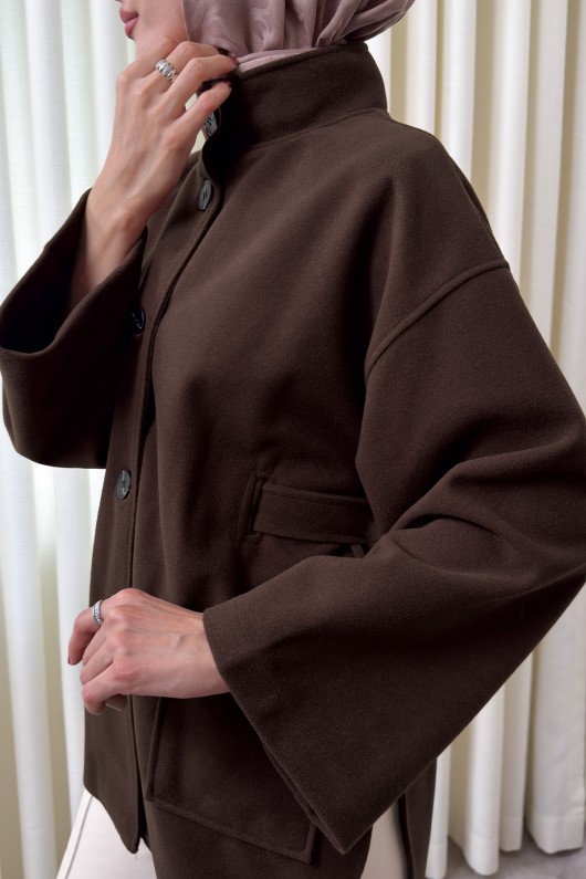 Hakim Yaka Kaşe Ceket 0035 - KAHVERENGİ Hakim Yaka Kaşe Ceket 0035 - KAHVERENGİ