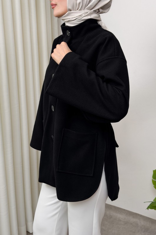 Hakim Yaka Kaşe Ceket 0035 - SİYAH Hakim Yaka Kaşe Ceket 0035 - SİYAH