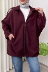 Fermuarlı Oversize Kaşe Kaban 0037 - BORDO