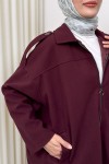 Fermuarlı Oversize Kaşe Kaban 0037 - BORDO