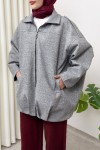 Fermuarlı Oversize Kaşe Kaban 0037 - GRİ Fermuarlı Oversize Kaşe Kaban 0037 - GRİ