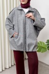 Fermuarlı Oversize Kaşe Kaban 0037 - GRİ Fermuarlı Oversize Kaşe Kaban 0037 - GRİ