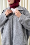 Fermuarlı Oversize Kaşe Kaban 0037 - GRİ Fermuarlı Oversize Kaşe Kaban 0037 - GRİ