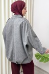 Fermuarlı Oversize Kaşe Kaban 0037 - GRİ Fermuarlı Oversize Kaşe Kaban 0037 - GRİ