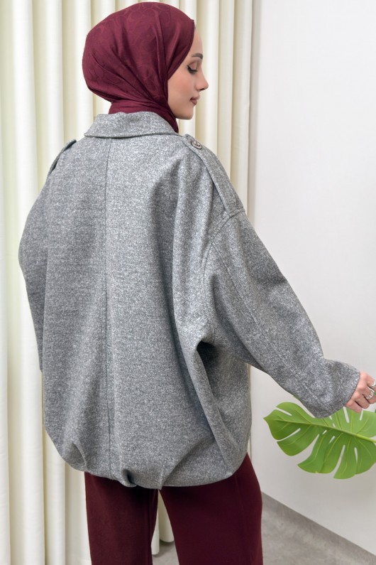 Fermuarlı Oversize Kaşe Kaban 0037 - GRİ Fermuarlı Oversize Kaşe Kaban 0037 - GRİ