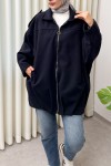 Fermuarlı Oversize Kaşe Kaban 0037 - LACİVERT Fermuarlı Oversize Kaşe Kaban 0037 - LACİVERT