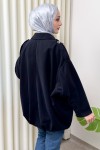 Fermuarlı Oversize Kaşe Kaban 0037 - LACİVERT Fermuarlı Oversize Kaşe Kaban 0037 - LACİVERT