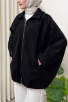 Fermuarlı Oversize Kaşe Kaban 0037 - SİYAH