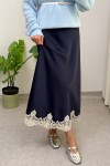 Dantel Detaylı Saten Etek 0038 - LACİVERT Dantel Detaylı Saten Etek 0038 - LACİVERT