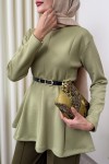 Kemerli Peplum Bluz 0040 - AÇIK HAKİ