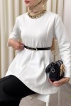 Kemerli Peplum Bluz 0040 - BEYAZ Kemerli Peplum Bluz 0040 - BEYAZ