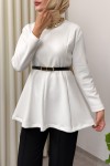 Kemerli Peplum Bluz 0040 - BEYAZ Kemerli Peplum Bluz 0040 - BEYAZ