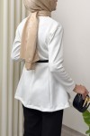 Kemerli Peplum Bluz 0040 - BEYAZ Kemerli Peplum Bluz 0040 - BEYAZ