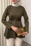 Kemerli Peplum Bluz 0040 - KOYU HAKİ