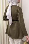 Kemerli Peplum Bluz 0040 - KOYU HAKİ