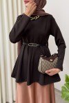 Kemerli Peplum Bluz 0040 - KOYU KAHVERENGİ