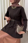 Kemerli Peplum Bluz 0040 - KOYU KAHVERENGİ