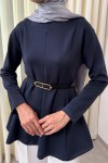 Kemerli Peplum Bluz 0040 - LACİVERT
