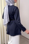 Kemerli Peplum Bluz 0040 - LACİVERT