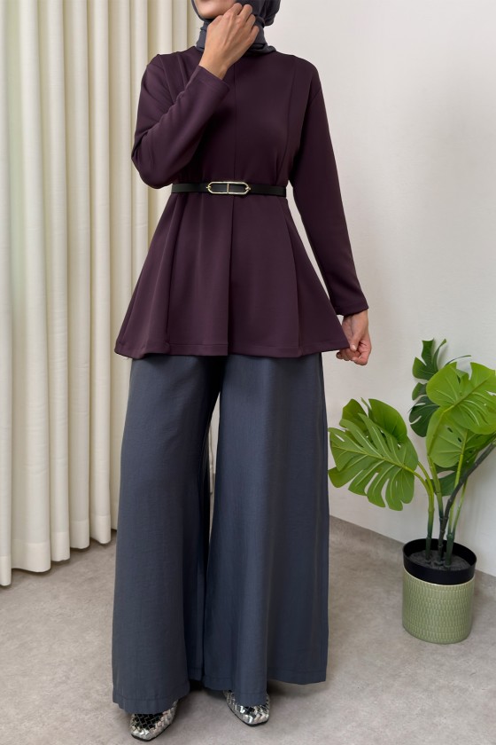Kemerli Peplum Bluz 0040 - MOR