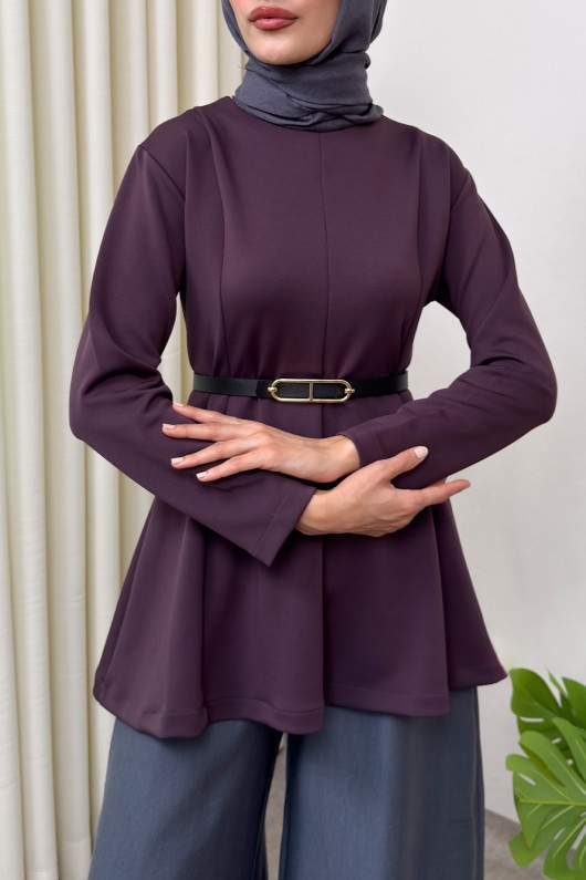 Kemerli Peplum Bluz 0040 - MOR