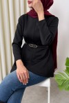 Kemerli Peplum Bluz 0040 - SİYAH