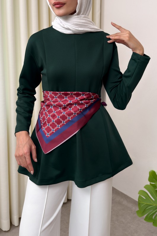 Kemerli Peplum Bluz 0040 - ZÜMRÜT YEŞİLİ