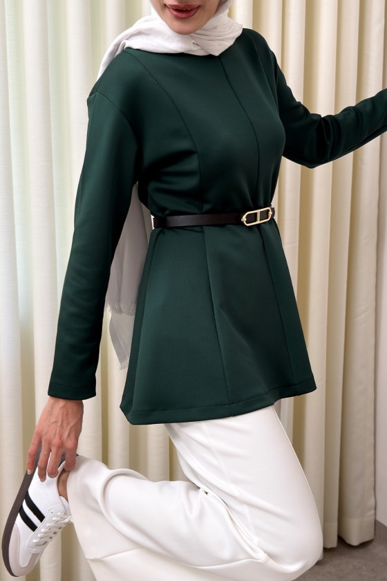 Kemerli Peplum Bluz 0040 - ZÜMRÜT YEŞİLİ
