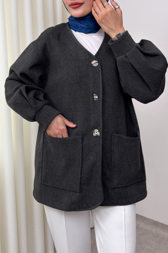 V Yaka Kaşe Ceket 0041 - ANTRASİT