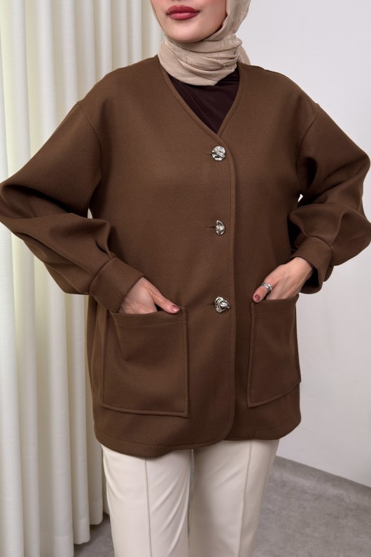 V Yaka Kaşe Ceket 0041 - KAHVERENGİ V Yaka Kaşe Ceket 0041 - KAHVERENGİ