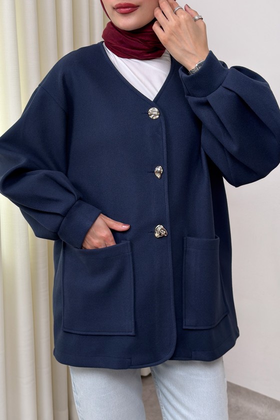 V Yaka Kaşe Ceket 0041 - LACİVERT