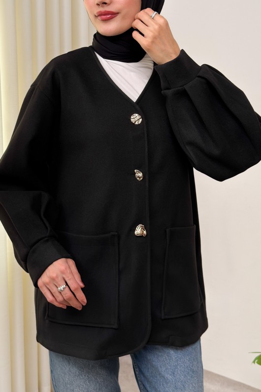 V Yaka Kaşe Ceket 0041 - SİYAH V Yaka Kaşe Ceket 0041 - SİYAH