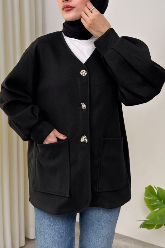 V Yaka Kaşe Ceket 0041 - SİYAH V Yaka Kaşe Ceket 0041 - SİYAH