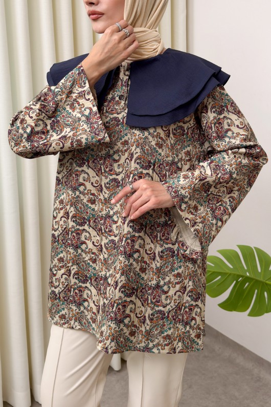 Buta Desenli Oversize Tunik 0042 - BEJ