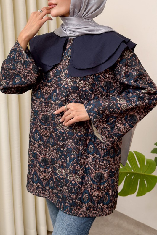 Sedef Desenli Oversize Tunik 0042 - LACİVERT