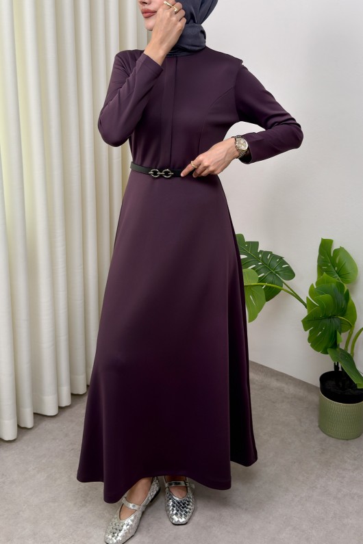 Scuba Suni Deri Kemerli Elbise 0045 - MOR