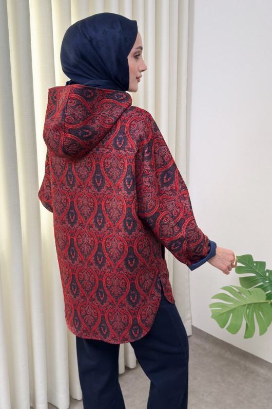 Otantik Desen Kapüşonlu Kap 0046 - BORDO