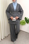 Kemerli Kimono Takım 0047 - GRİ Kemerli Kimono Takım 0047 - GRİ