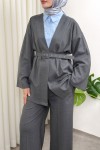 Kemerli Kimono Takım 0047 - GRİ Kemerli Kimono Takım 0047 - GRİ