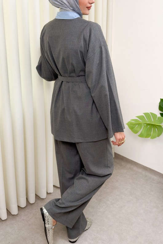 Kemerli Kimono Takım 0047 - GRİ Kemerli Kimono Takım 0047 - GRİ