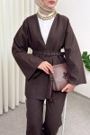 Kemerli Kimono Takım 0047 - KAHVERENGİ Kemerli Kimono Takım 0047 - KAHVERENGİ