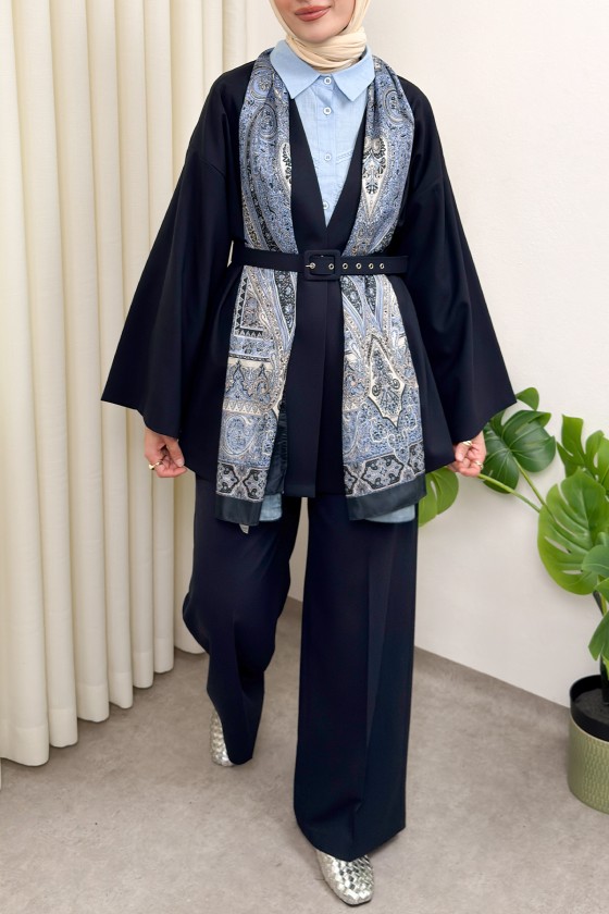 Kemerli Kimono Takım 0047 - LACİVERT