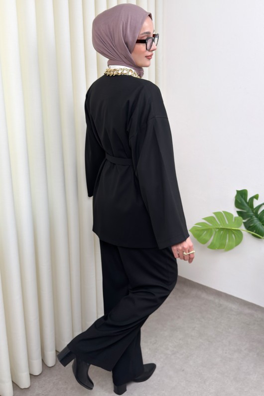 Kemerli Kimono Takım 0047 - SİYAH