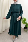Yüksek Bel Kuşak Bağlamalı Uzun Elbise 0048 - ZÜMRÜT YEŞİLİ