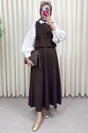 Düğme Detaylı Yelekli Takım 0049 - KAHVERENGİ
