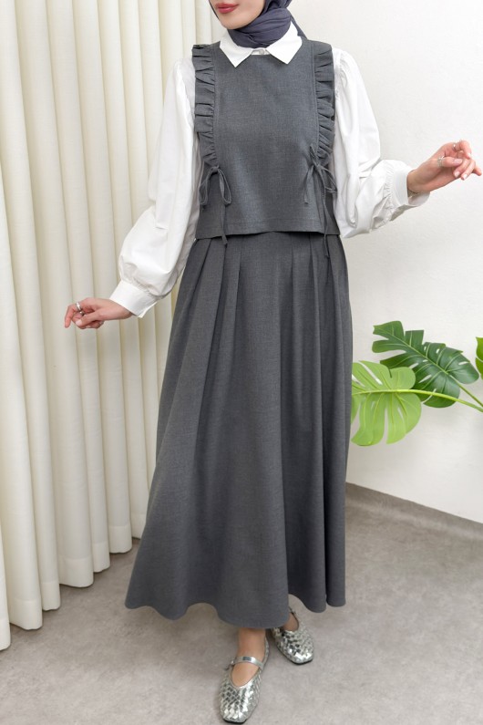 Bağcıklı Yelekli Takım 0050 - GRİ