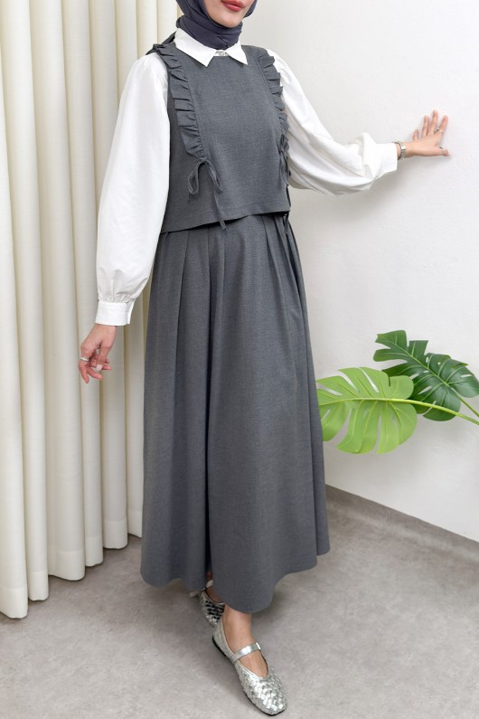 Bağcıklı Yelekli Takım 0050 - GRİ