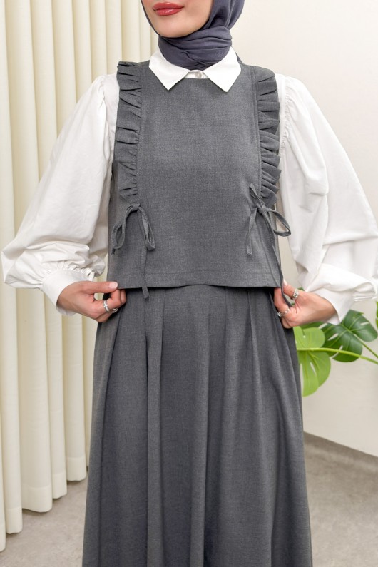 Bağcıklı Yelekli Takım 0050 - GRİ