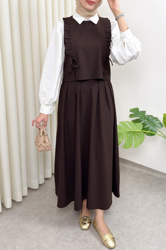 Bağcıklı Yelekli Takım 0050 - KAHVERENGİ